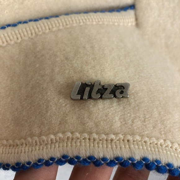 Litza VTG Women's Size 6 Cream Blue Pure New Wool Collared Blazer Jacket - Picture 5 of 14